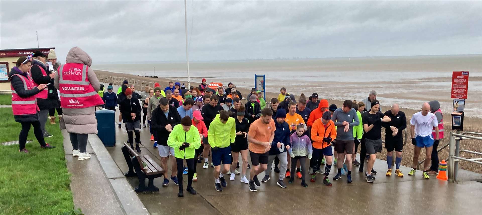 They're off! Seventy-one runners celebrated the 100th anniversary of Sheppey's 5k parkrun on The Leas at Minster on Saturday. Picture: John Nurden