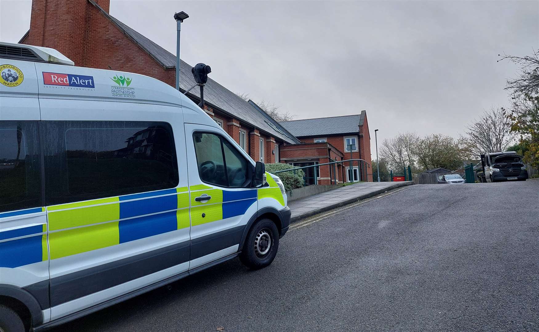 A police surveillance van remains in Canterbury Road three days after the incident