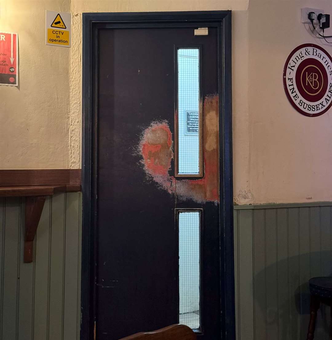 Some areas of the pub have been repainted but they haven’t done this door yet