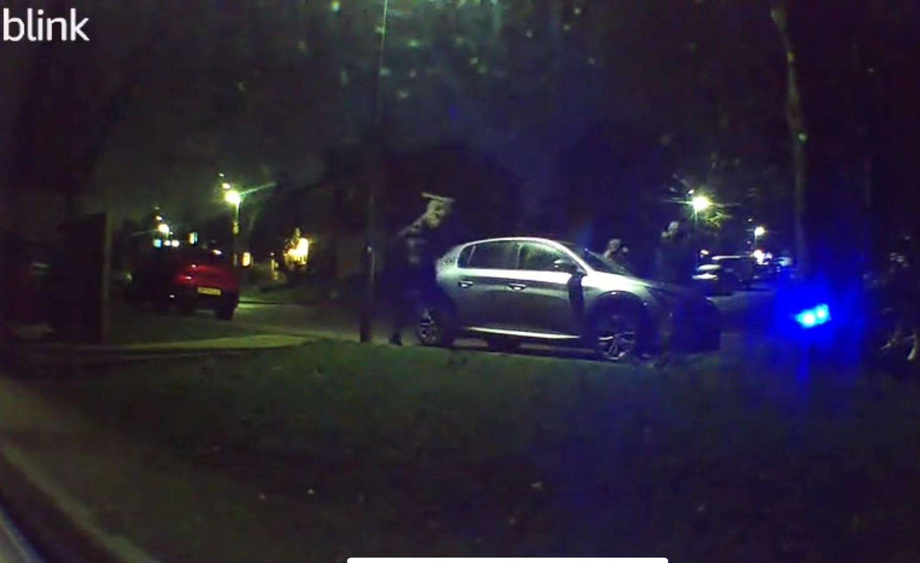 Viddeo footage captures the moment the vandals smash the car with poles. Picture: Logan Heasman