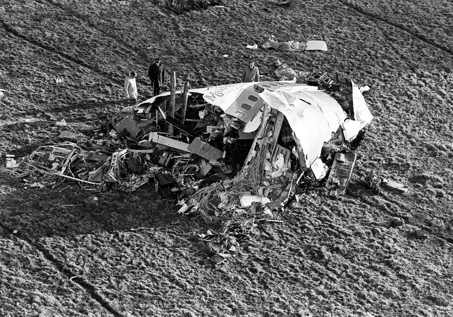 The wrecked cockpit section of the Pan Am Boeing 747 jumbo jet on Banks Hill, Lockerbie (PA)