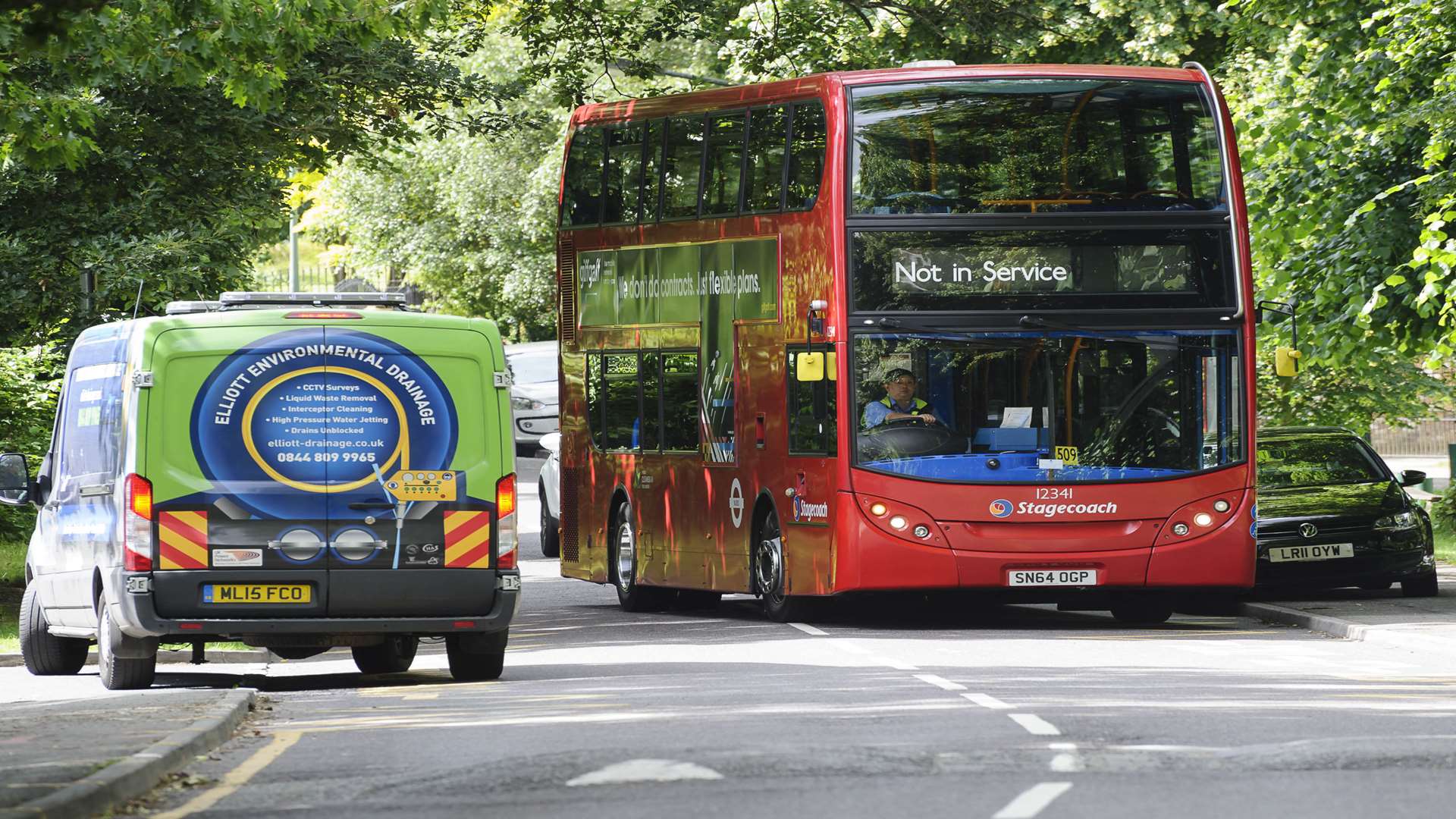 At school closing times the situation is made worse by parking and school buses which have to climb the pavement to get around each other.