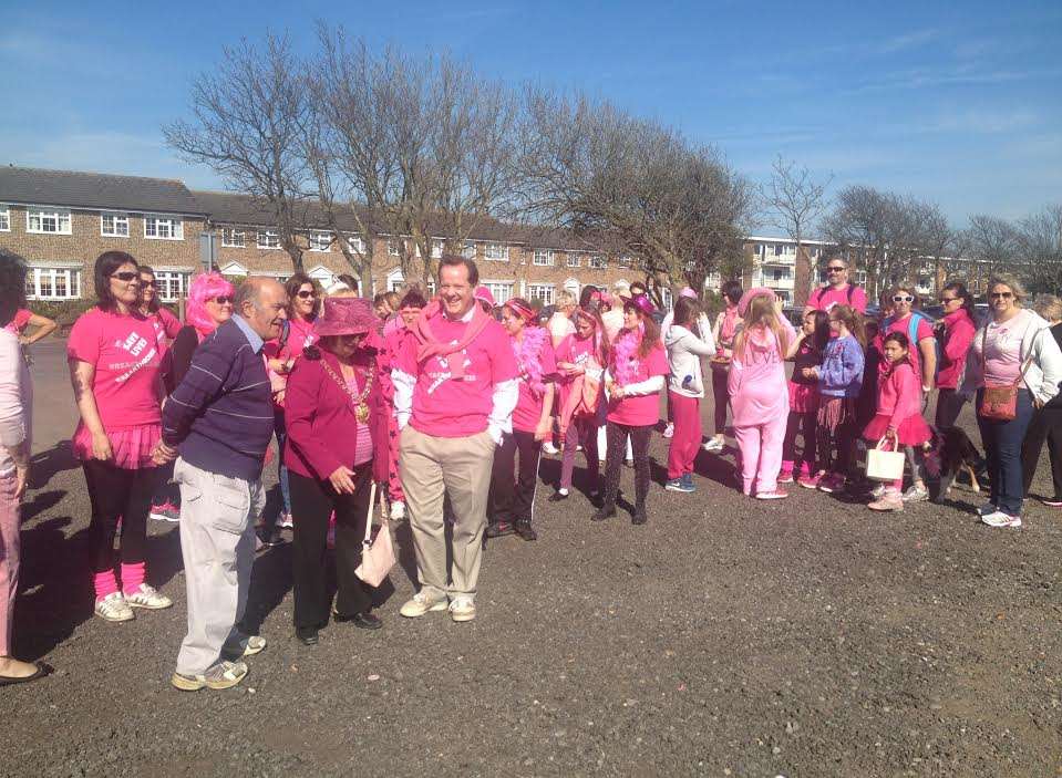 Crowds gather in preparation for the walk