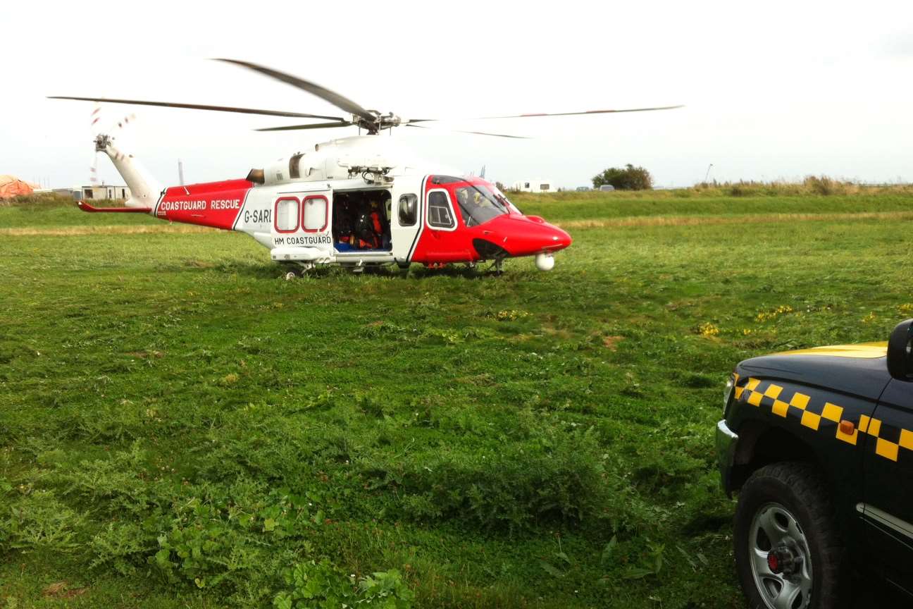 The Coastguard rescue 104 helicopter landing in Gillingham