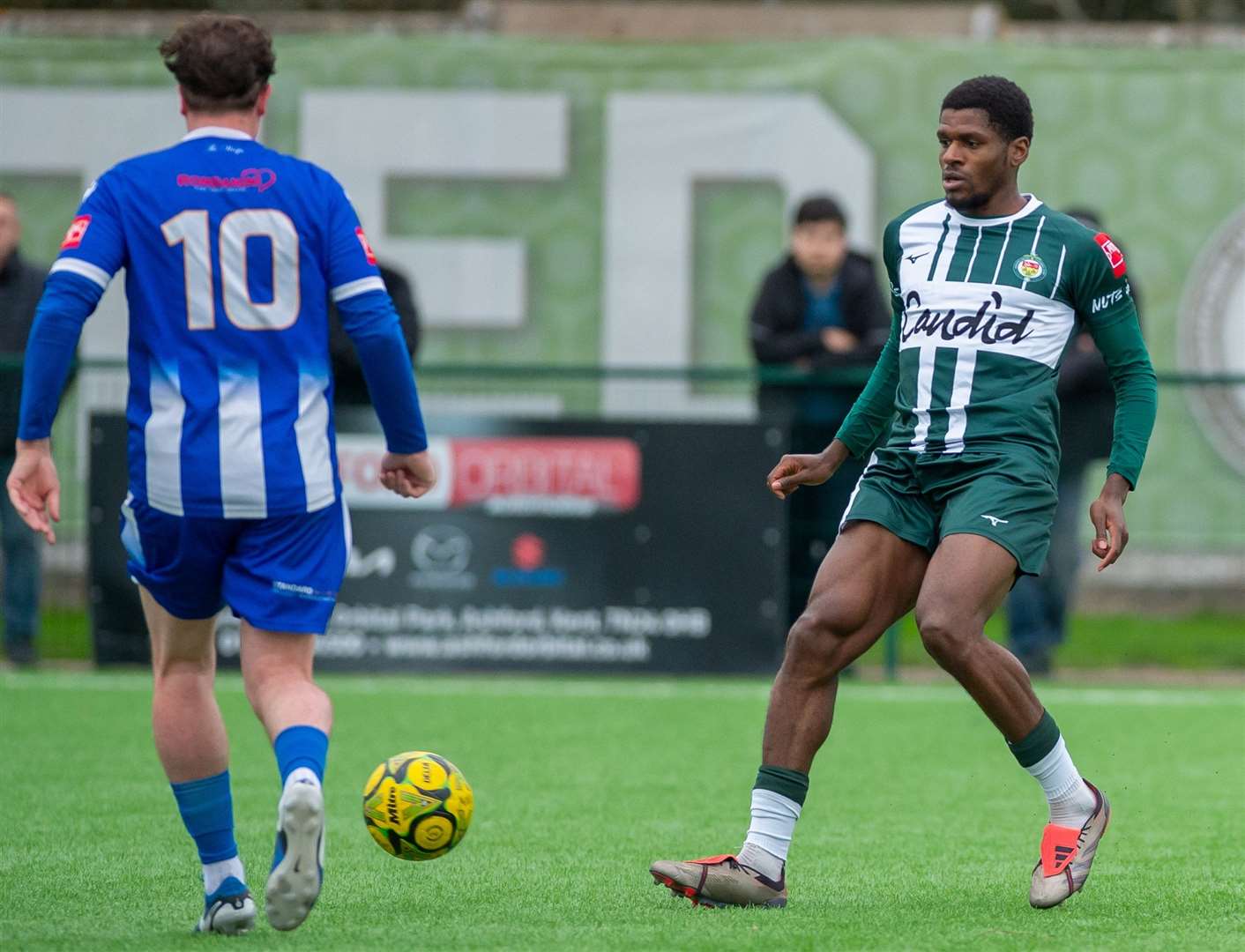 William Duprey on the ball for Ashford during their 3-0 win over East Grinstead. Picture: Ian Scammell