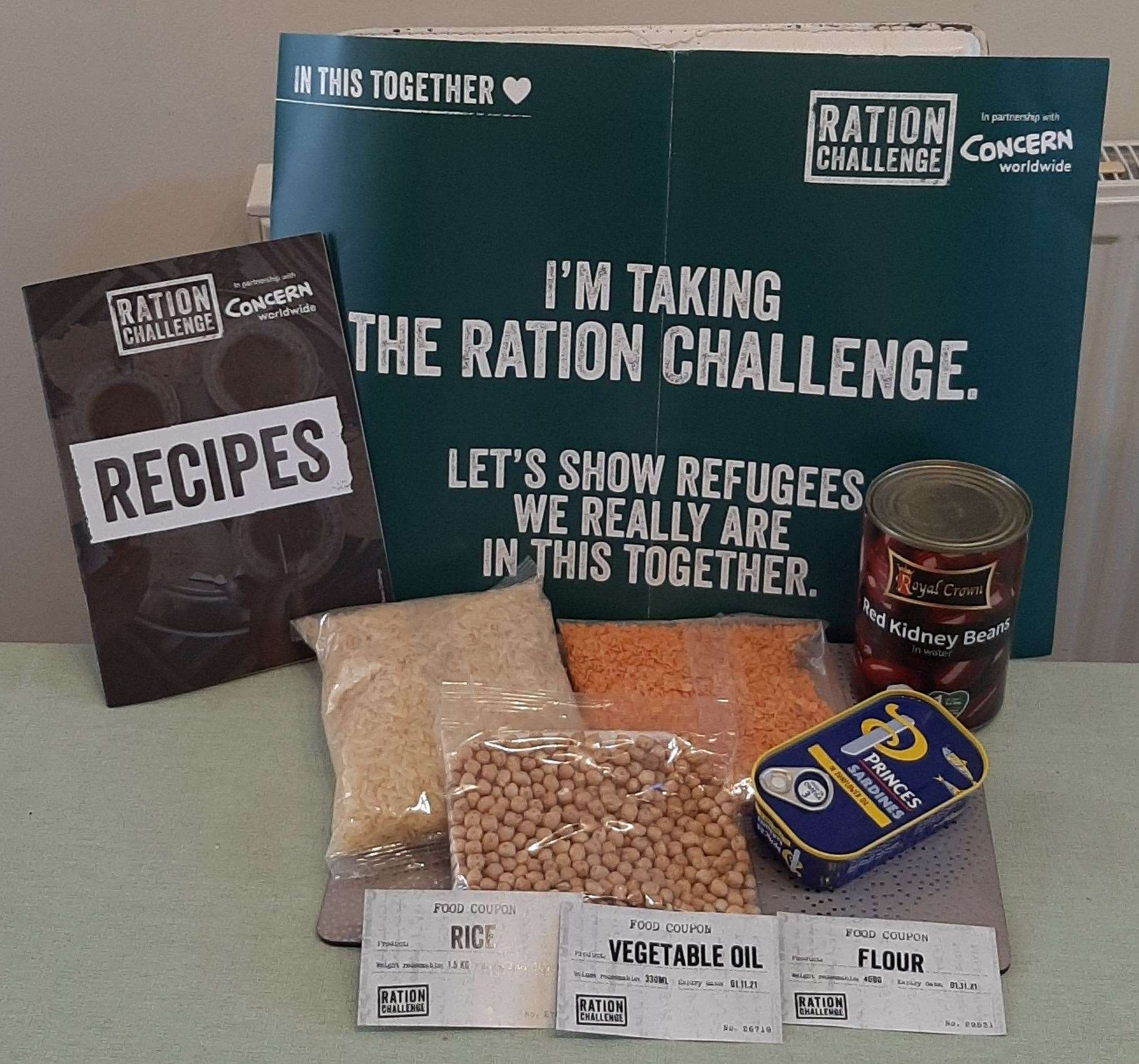 The Concern Worldwide ration challenge tool kit and ingredients