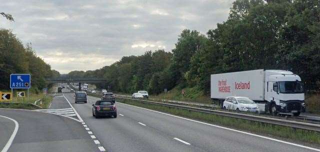 Delays as M2 closed London-bound from Junction 7 Brenley Corner to Junction 5 for A249