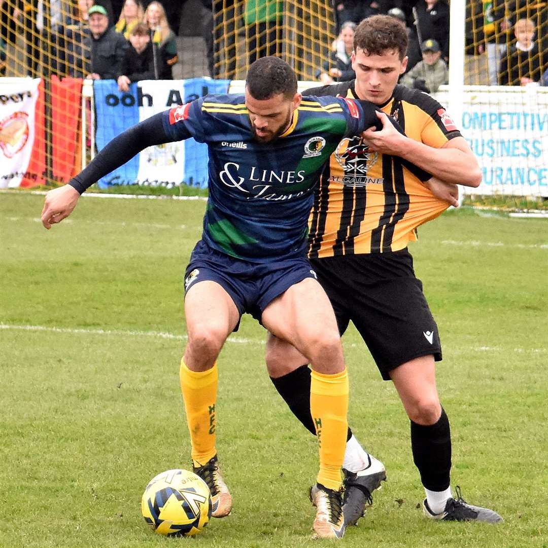 Folkestone’s Will Moses puts the pressure on against Horsham. Picture: Randolph File