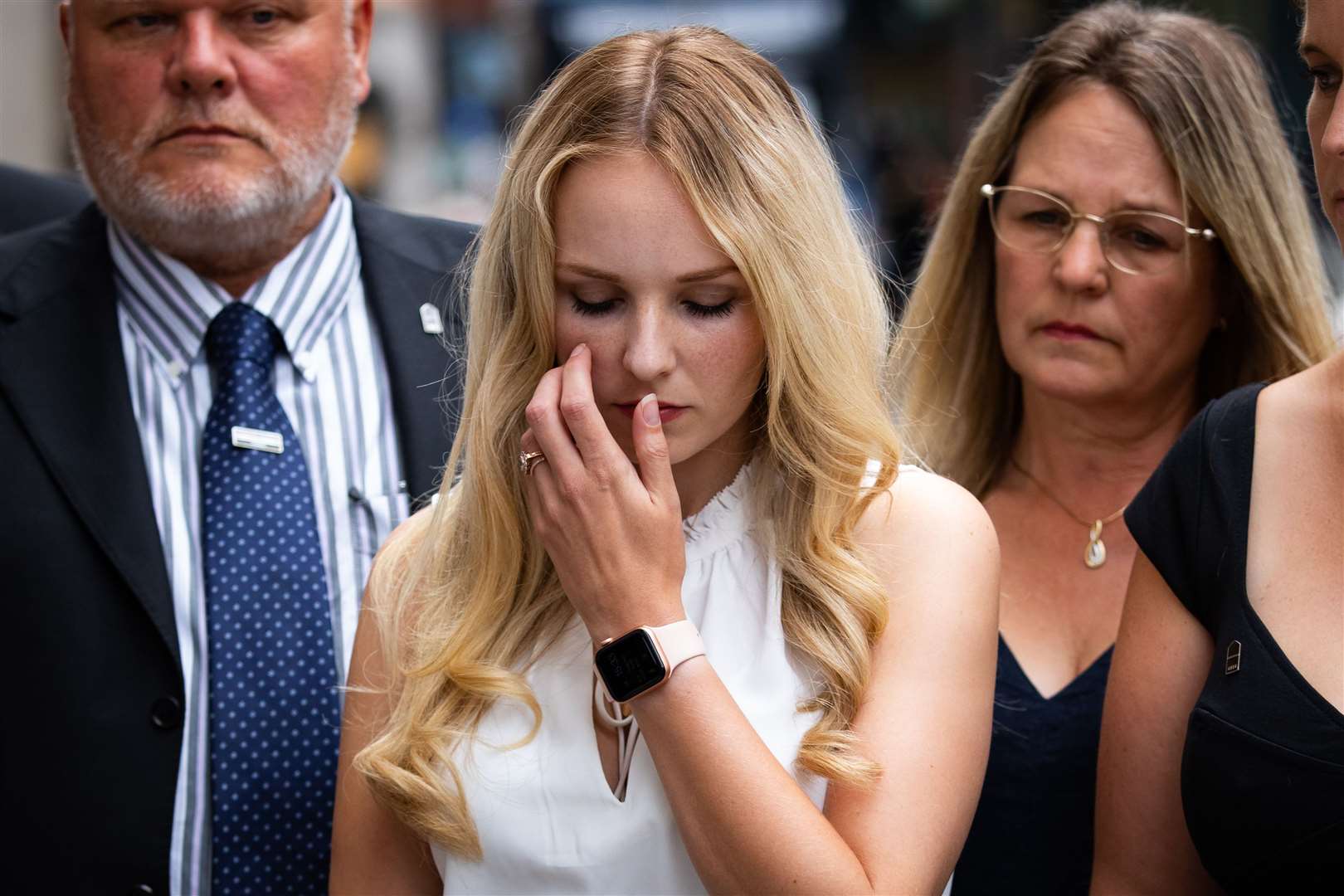 Lissie Harper, the widow of Pc Andrew Harper, outside the Old Bailey (Aaron Chown/PA)