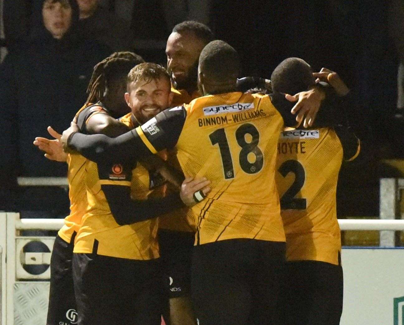 Reiss Greenidge celebrates his header that put Maidstone 2-1 up. Picture: Steve Terrell