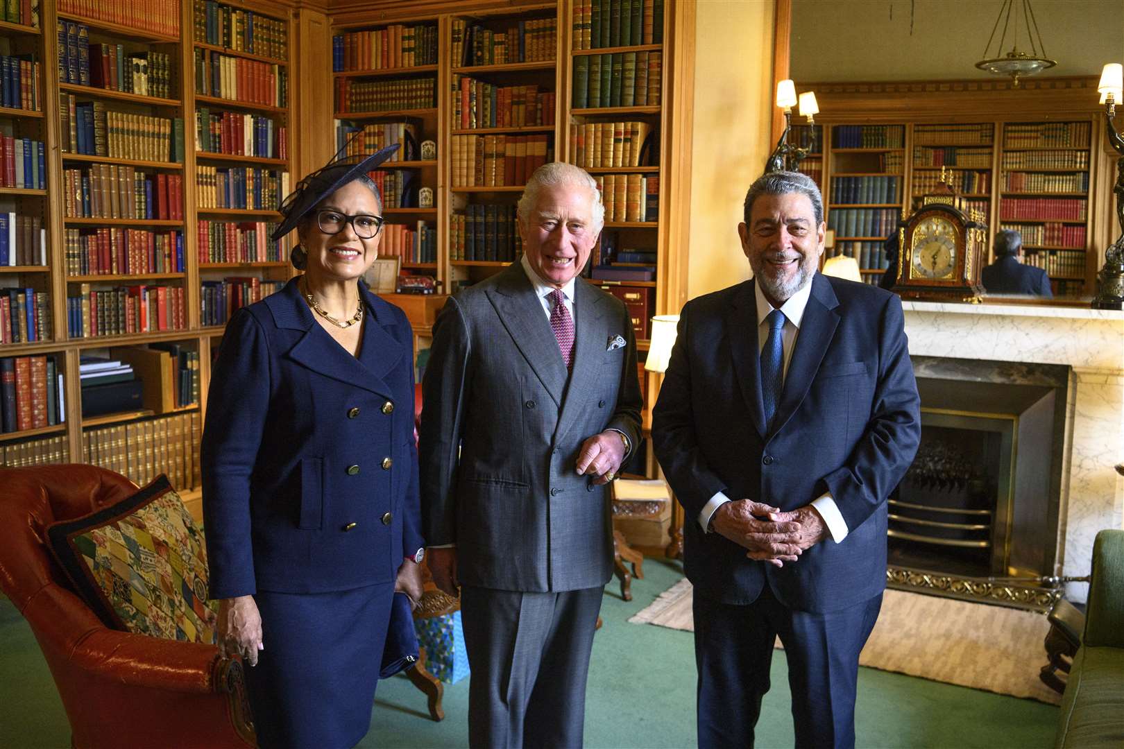 King Charles III during an audience with the Prime Minister of St Vincent and the Grenadines, Ralph Gonsalves, and his wife Eloise Gonsalves, at Balmoral (John Linton/PA) 