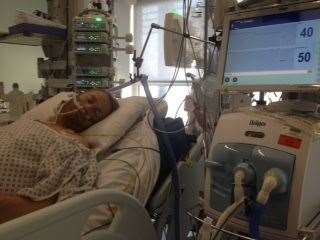 Jack Burnham in the intensive care unit at St Thomas' Hospital