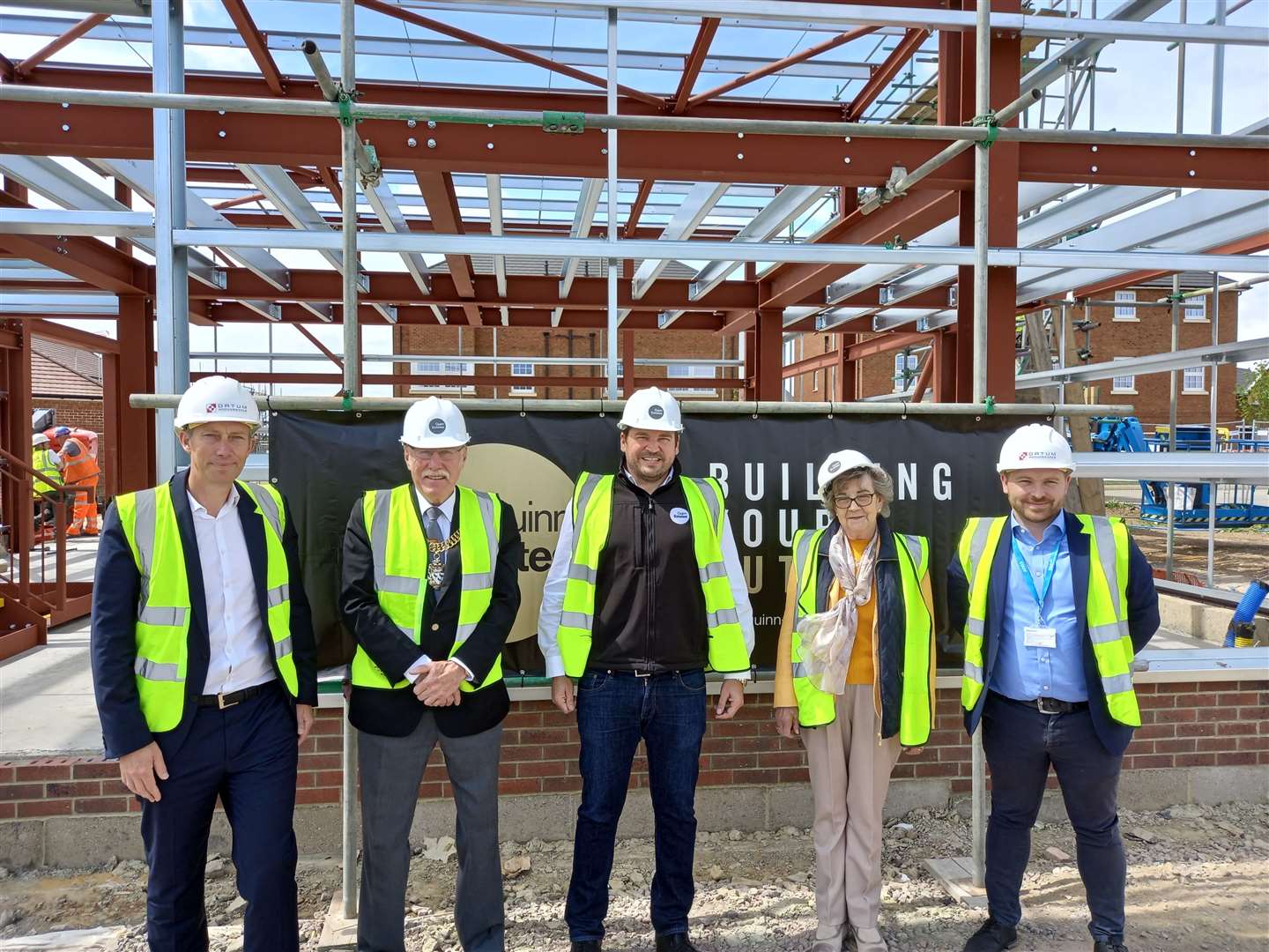 The Lord Mayor of Canterbury, Cllr Pat Todd (second from left) with Mark Quinn (centre) and Cllr Georgina Glover (second from right) on a visit to the site. Picture: Quinn Estates