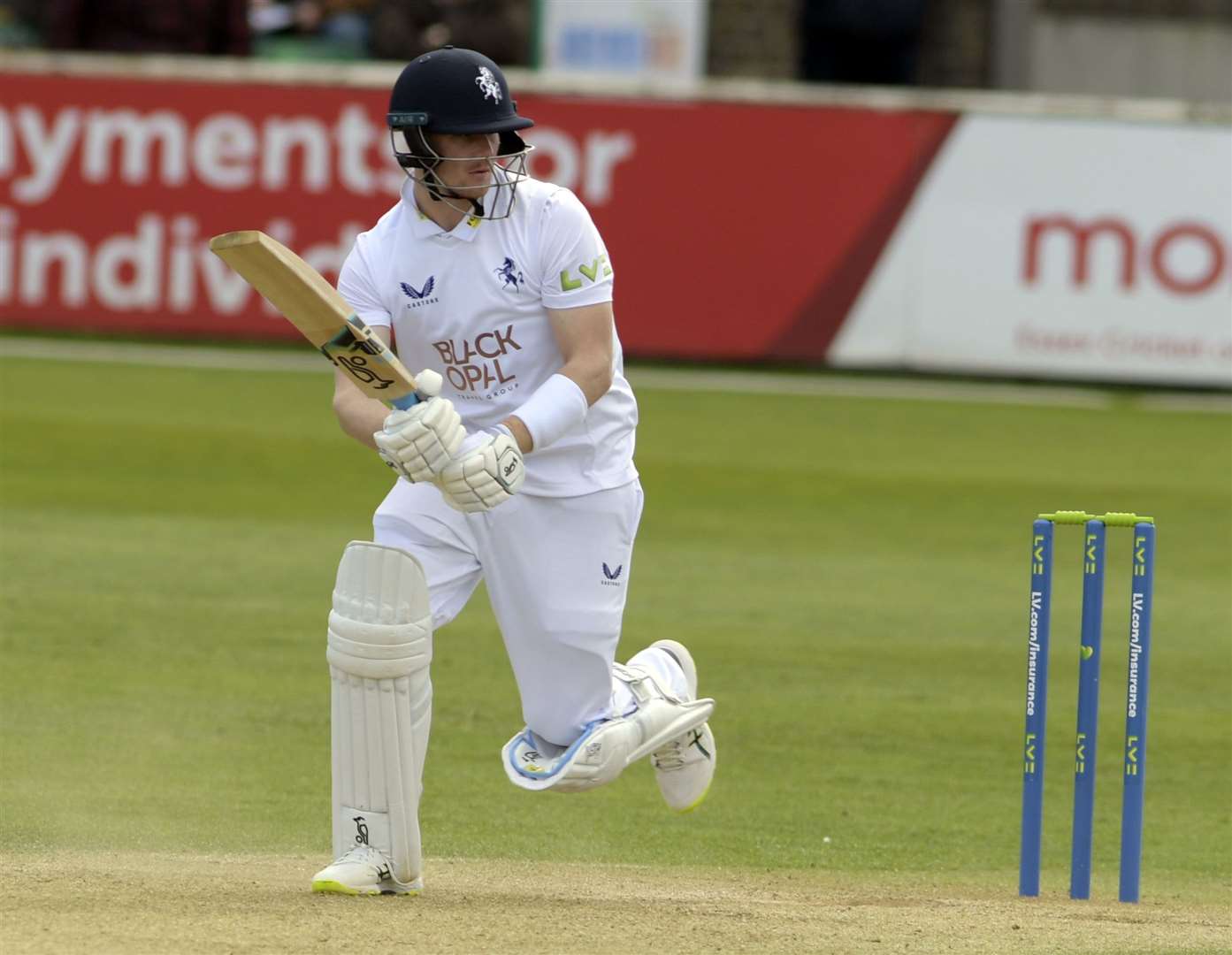 Jordan Cox on his way to 129 in Kent's County Championship opener against Essex at Chelmsford which finished as a draw. Picture: Barry Goodwin