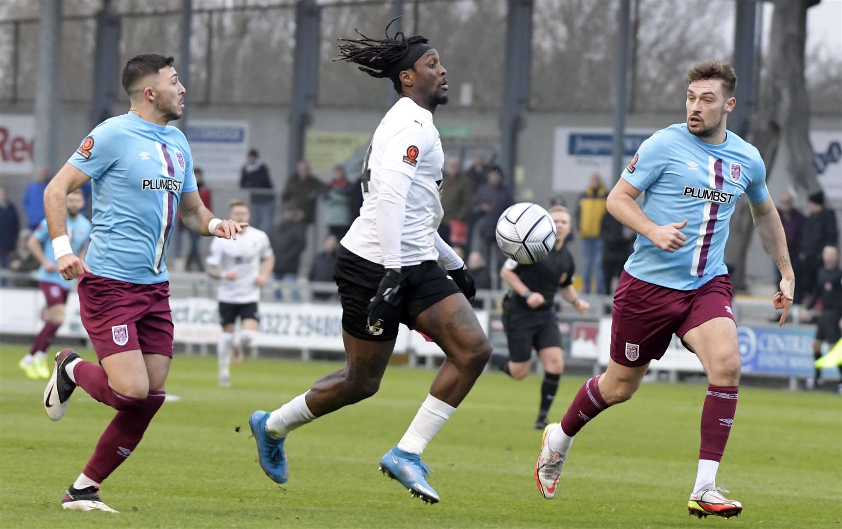 Ade Azeez in action for Dartford against Weymouth in the FA Trophy. Picture: Barry Goodwin