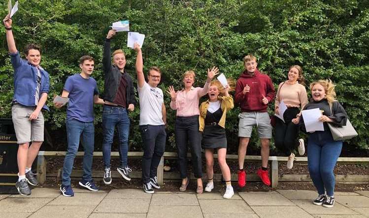 Pupils celebrate at Brockhill Park Performing Arts College in Hythe