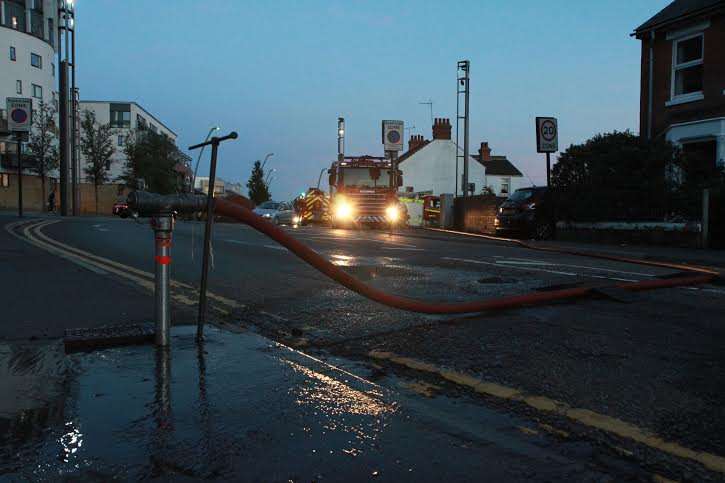 Crews took extra water from a hydrant. Picture: Liz Reed