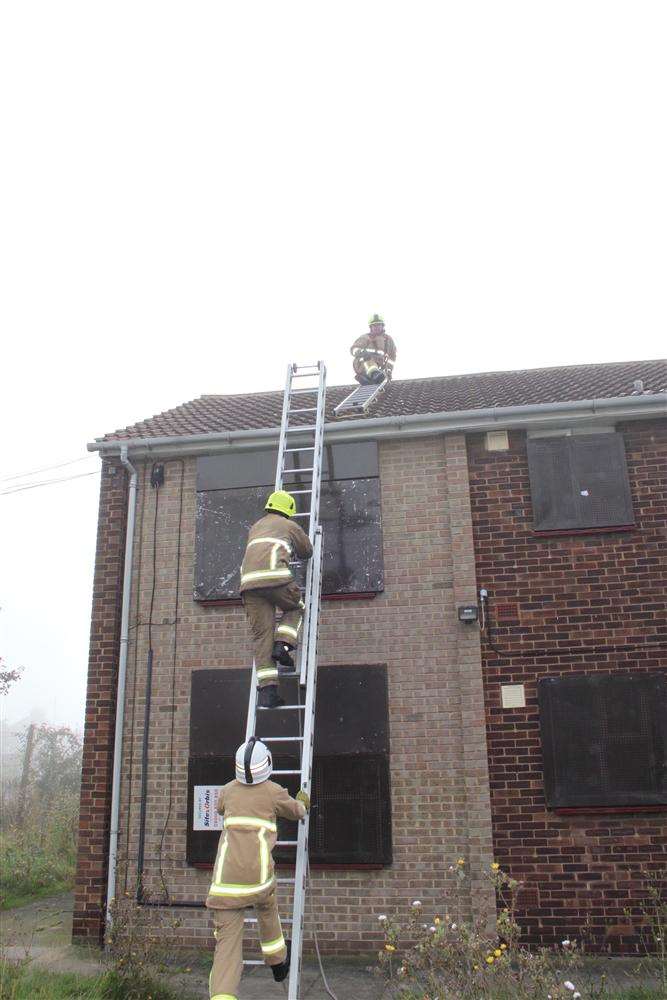 A simulated fire rescue