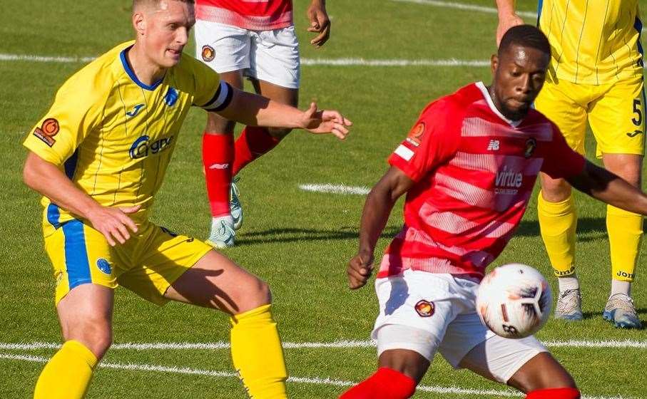 Rakish Bingham on the ball for Ebbsfleet against Taunton. Picture: Ed Miller/EUFC