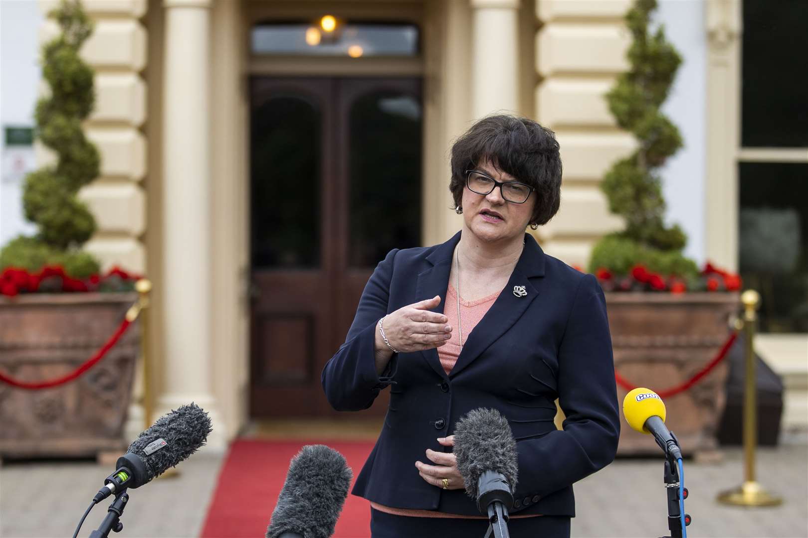 First Minister Arlene Foster during a press conference at the Galgorm Spa and Golf Resort (Liam McBurney/PA)