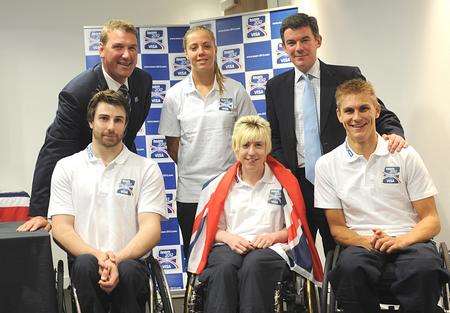 from left, Sir Matthew Pinsent, boxer Ruth Raper, Hugh Robertson, and paralympians Steven Brown, Zoe Robinson and Simon Brown