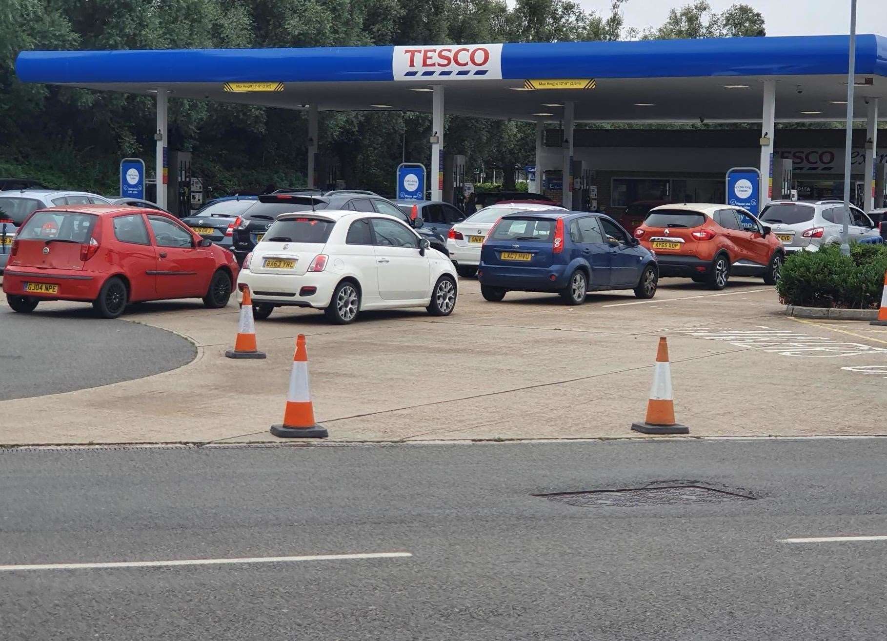 Huge queues in Ashford as motorists rush to fill up their tanks today