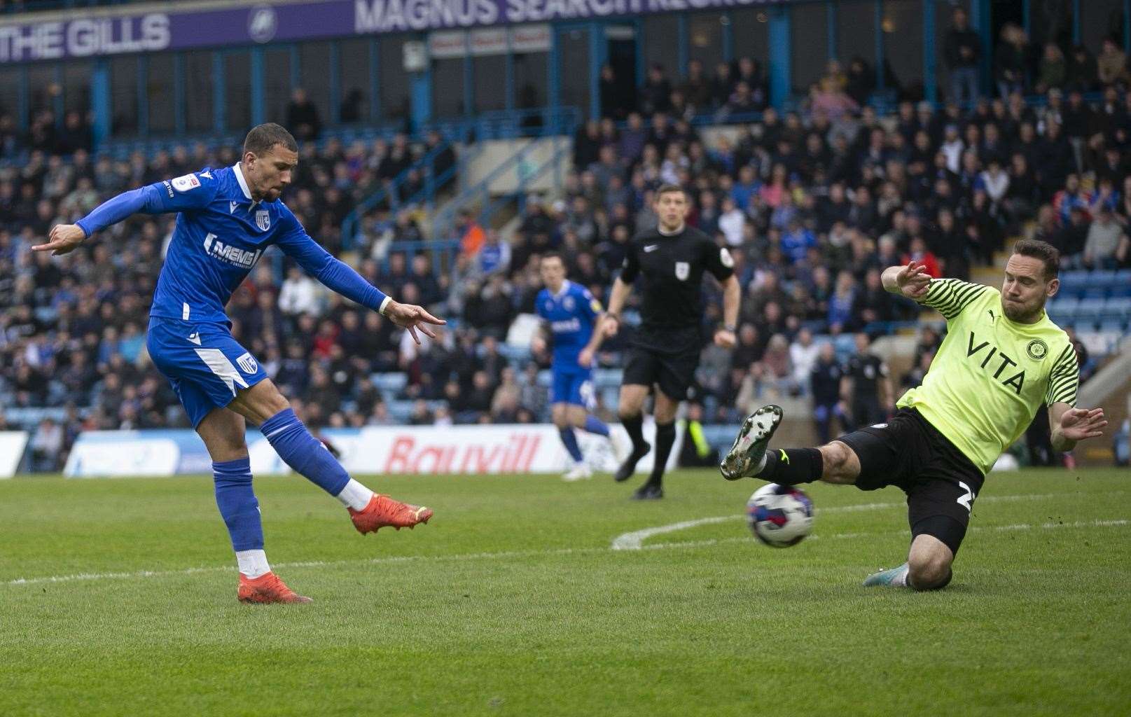 Cheye Alexander, going for goal against Stockport on Saturday, has triggered a new contract at Priestfield.