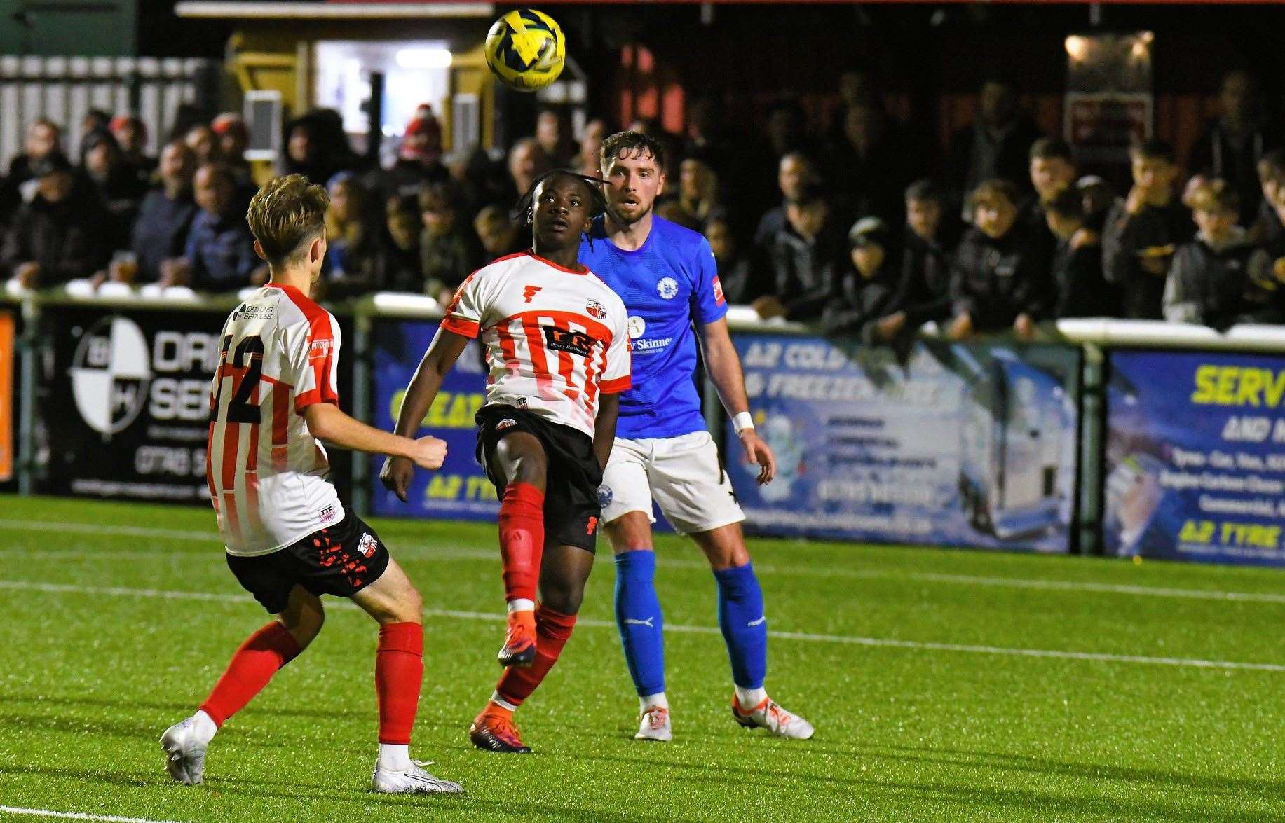 Teenage youth-team prospect Oladipo Durowoju, attempting to control the ball, came on for Sheppey as a first-half substitute. Picture: Marc Richards