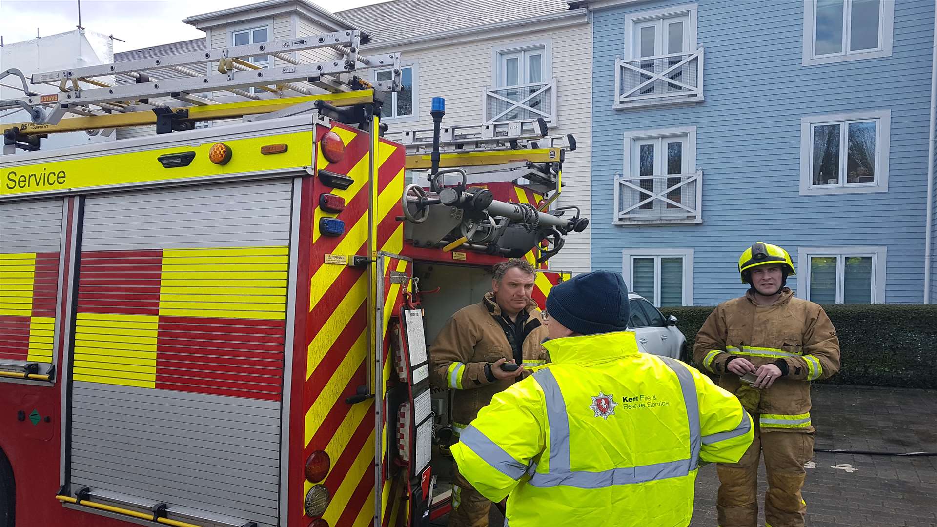 Fire crews at the scene, in Lambe Close