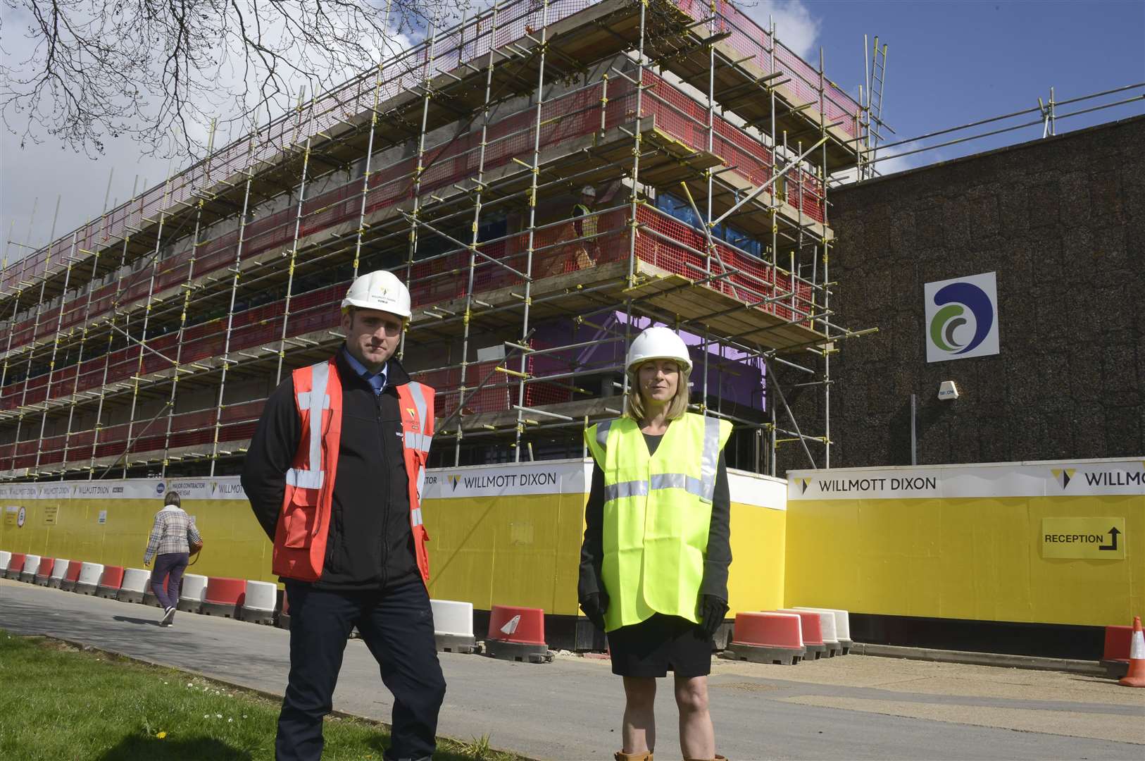 Head teacher Sam Williamson with construction manager for Willmott Dixon, Karl Crisp.