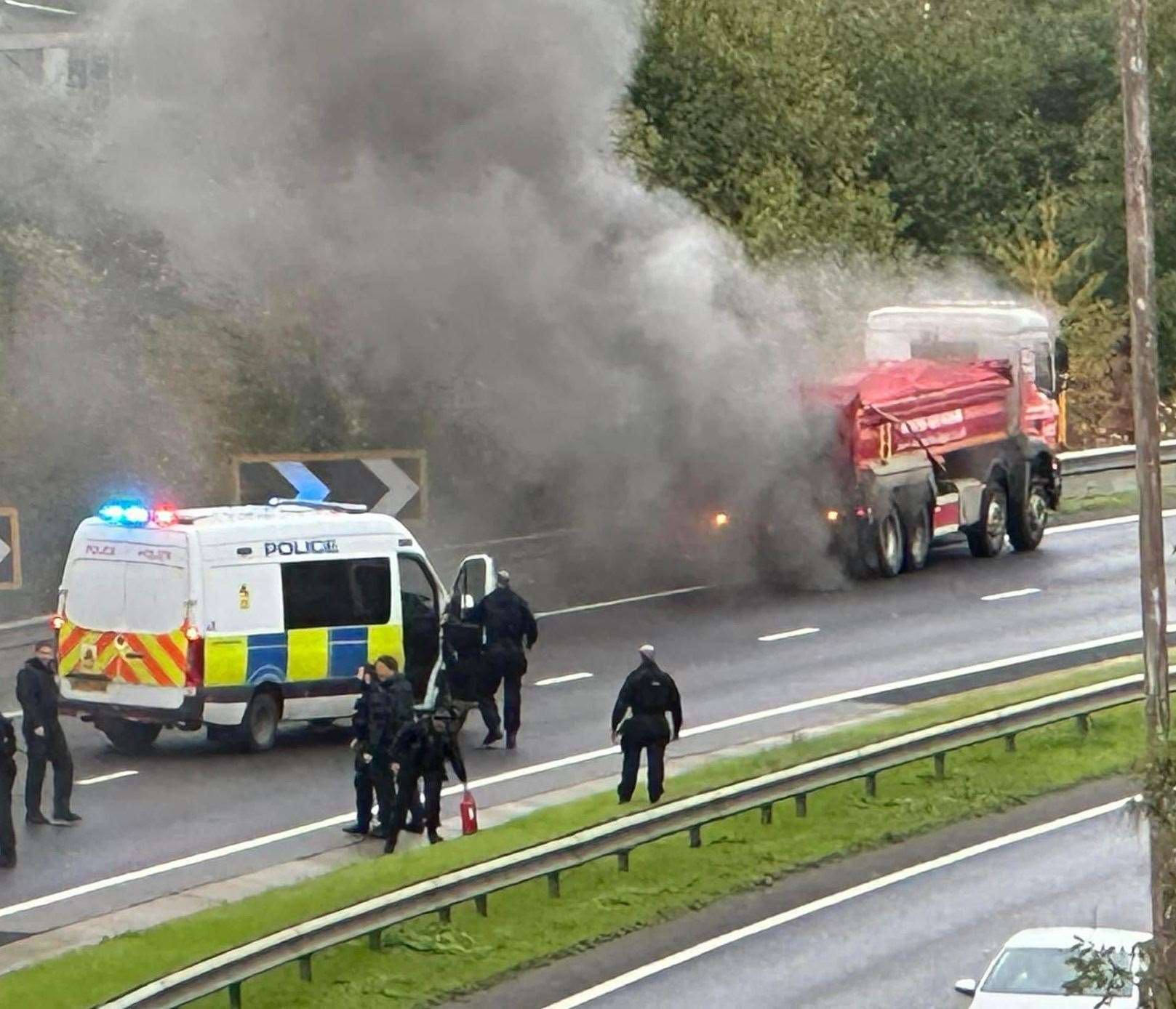 The A289 Hasted Road in Wainscott, Rochester closed temporarily during the blaze. Picture: Lewis Fox