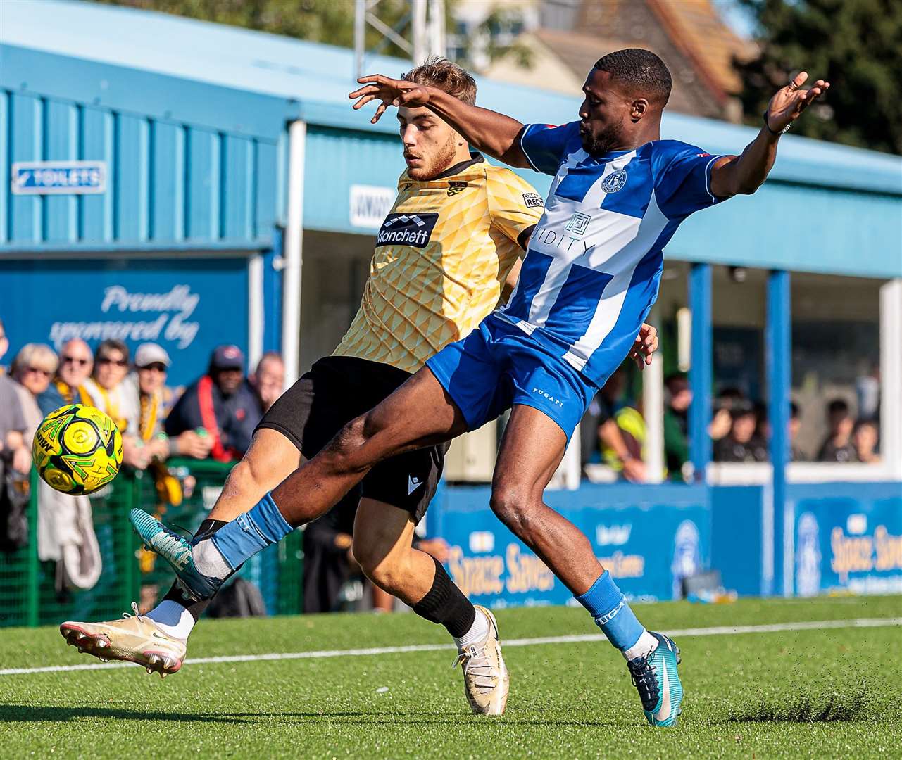 Mike Salako, pictured in FA Cup action against Maidstone earlier this season, struck in their 3-2 win against Littlehampton and is just ahead of Kane Haysman in their Golden Boot race. Picture: Helen Cooper