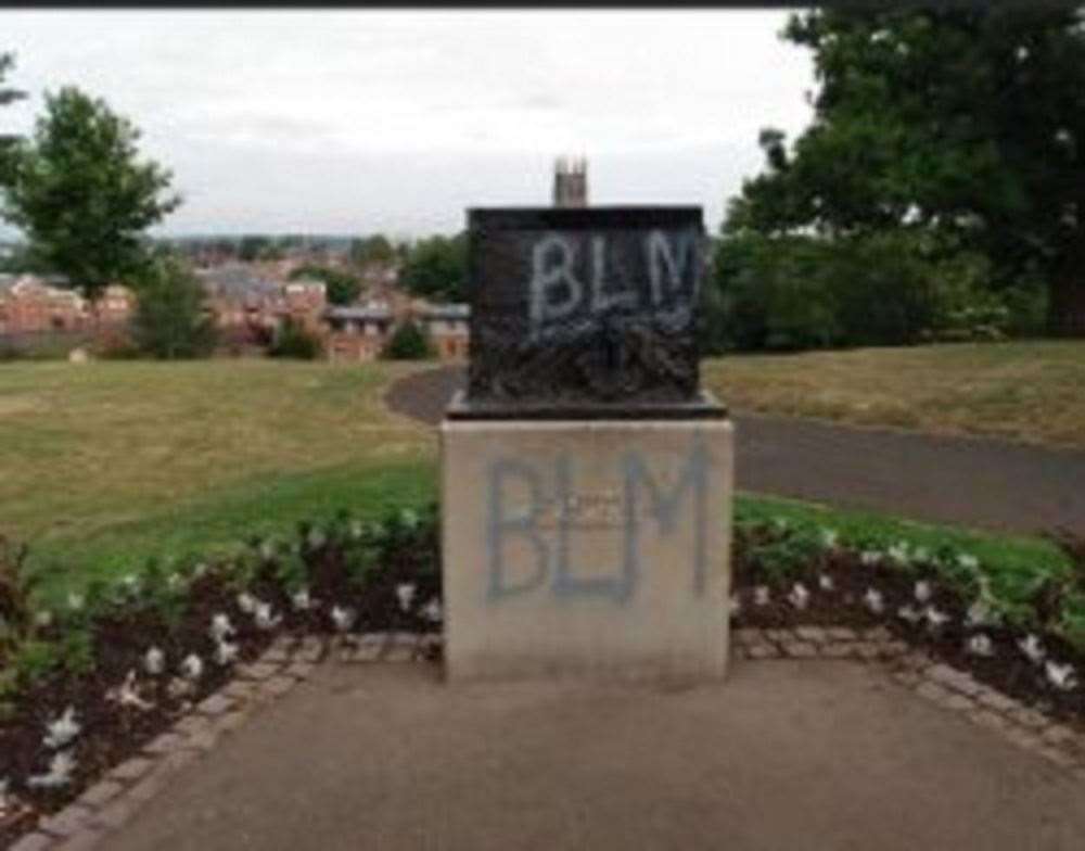 The memorial was spray-painted with ‘BLM’ (West Mercia Police/PA)