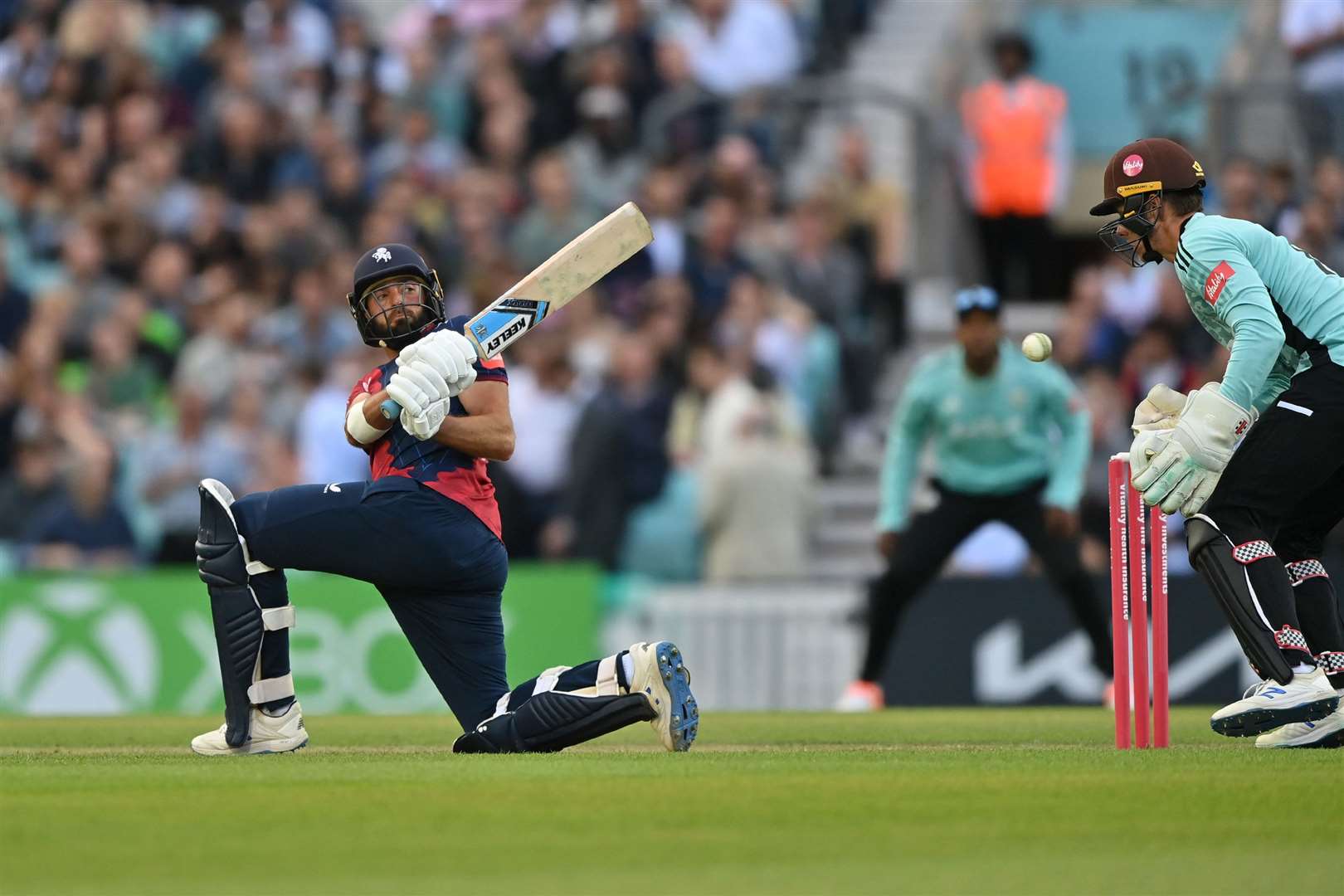 Jack Leaning in action for Kent Spitfires at Surrey. Picture: Keith Gillard