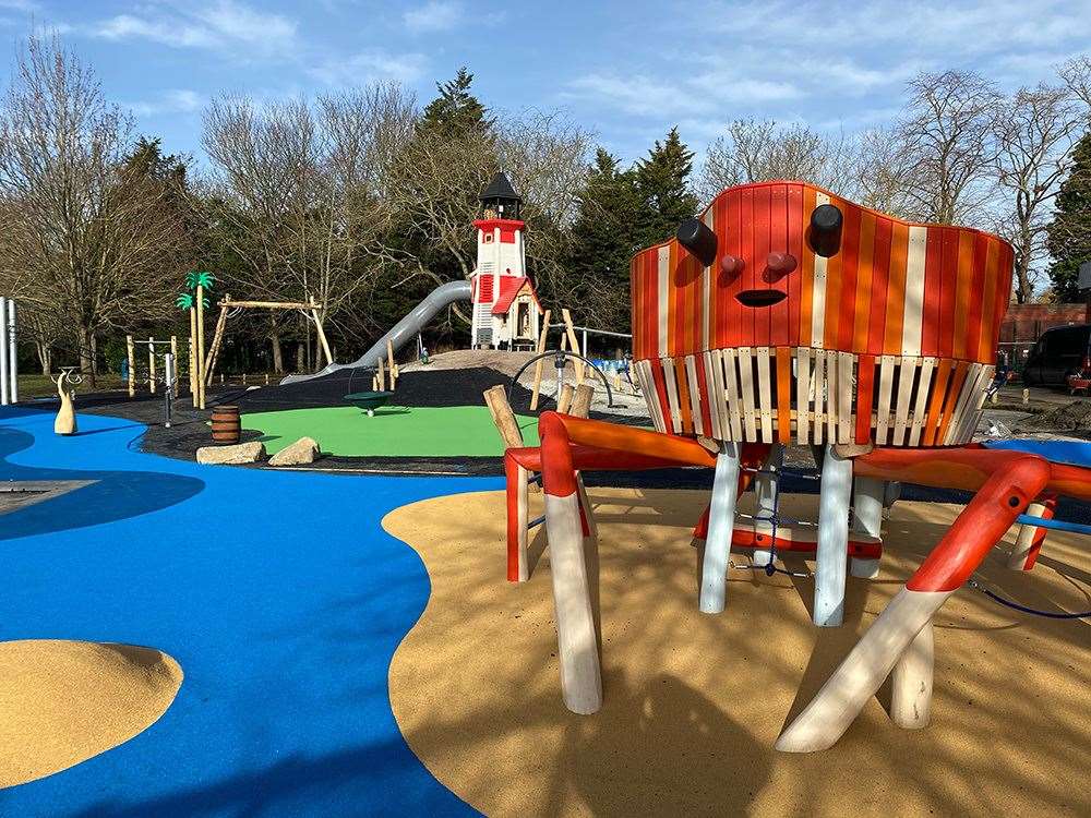 The crab and lighthouse at Buccaneer Bay, in Central Park