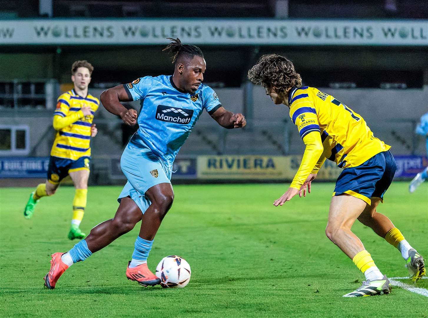 Pierre Fonkeu takes on his man during Maidstone's 1-1 draw at Torquay. Picture: Helen Cooper