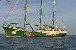 Rainbow Warrior heading upriver