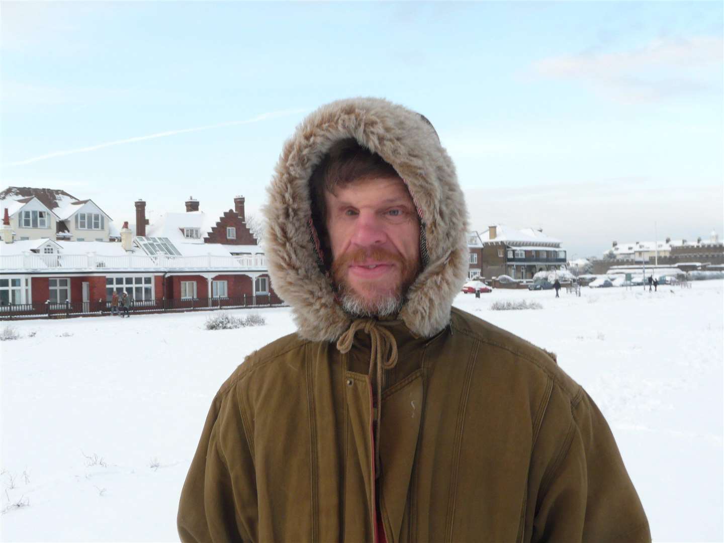 Lionel Westbrook in the snow on Walmer beach