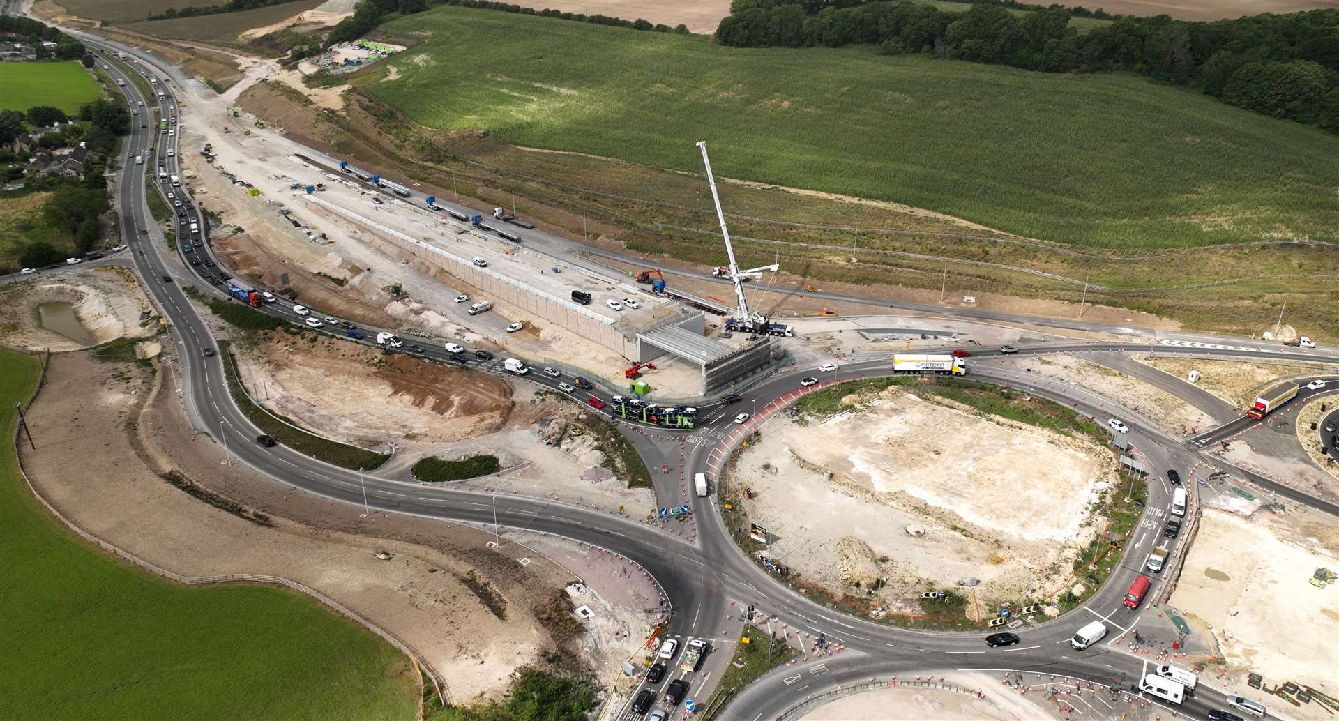 A drone has captured the new concrete bridge beams for the new Stockbury flyover. Picture: Phil Drew