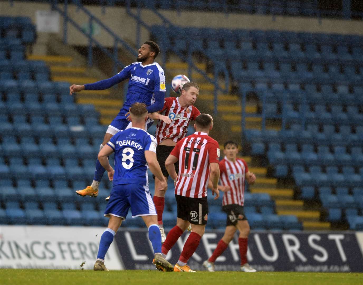 Vadaine Olive challenges for the ball against Sunderland at Priestfield Picture: Barry Goodwin