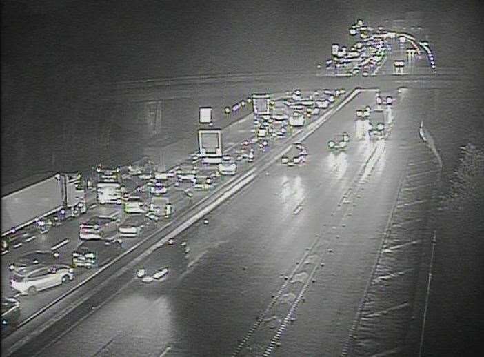 The M20 was shut due to a crash between a car and a lorry. Picture: National Highways