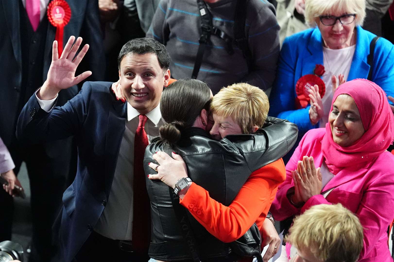 Scottish Labour leader Anas Sarwar with Maureen Burke at Emirates Arena in Glasgow after she won Glasgow North East (Andrew Milligan/PA)