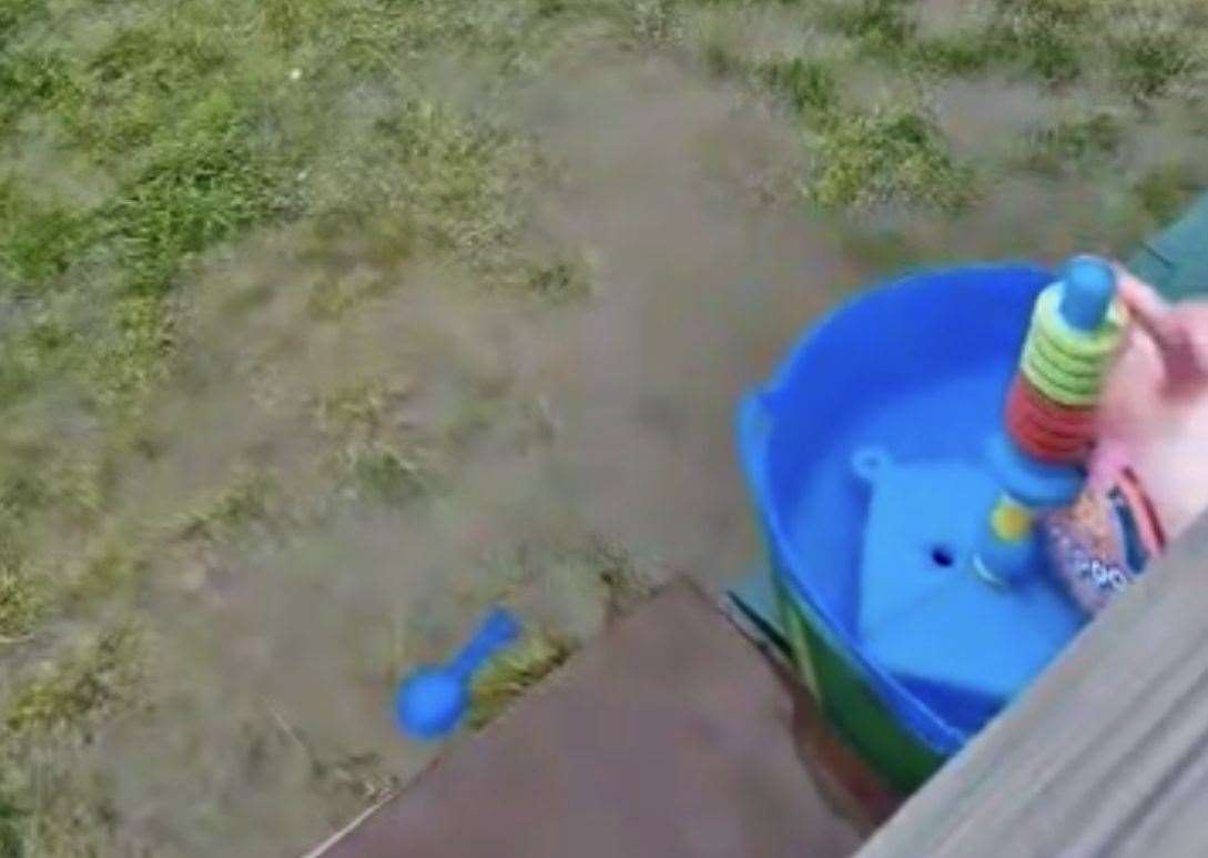 Sewage-covered toys in a garden in Wilmot Road, Dartford