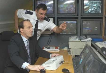 Simon Hughes during his visit to the CCTV centre in Maidstone. Picture: GRANT FALVEY