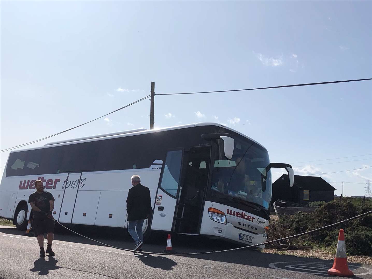 The road was shut so the bus could be moved. Picture: Mike Bingham