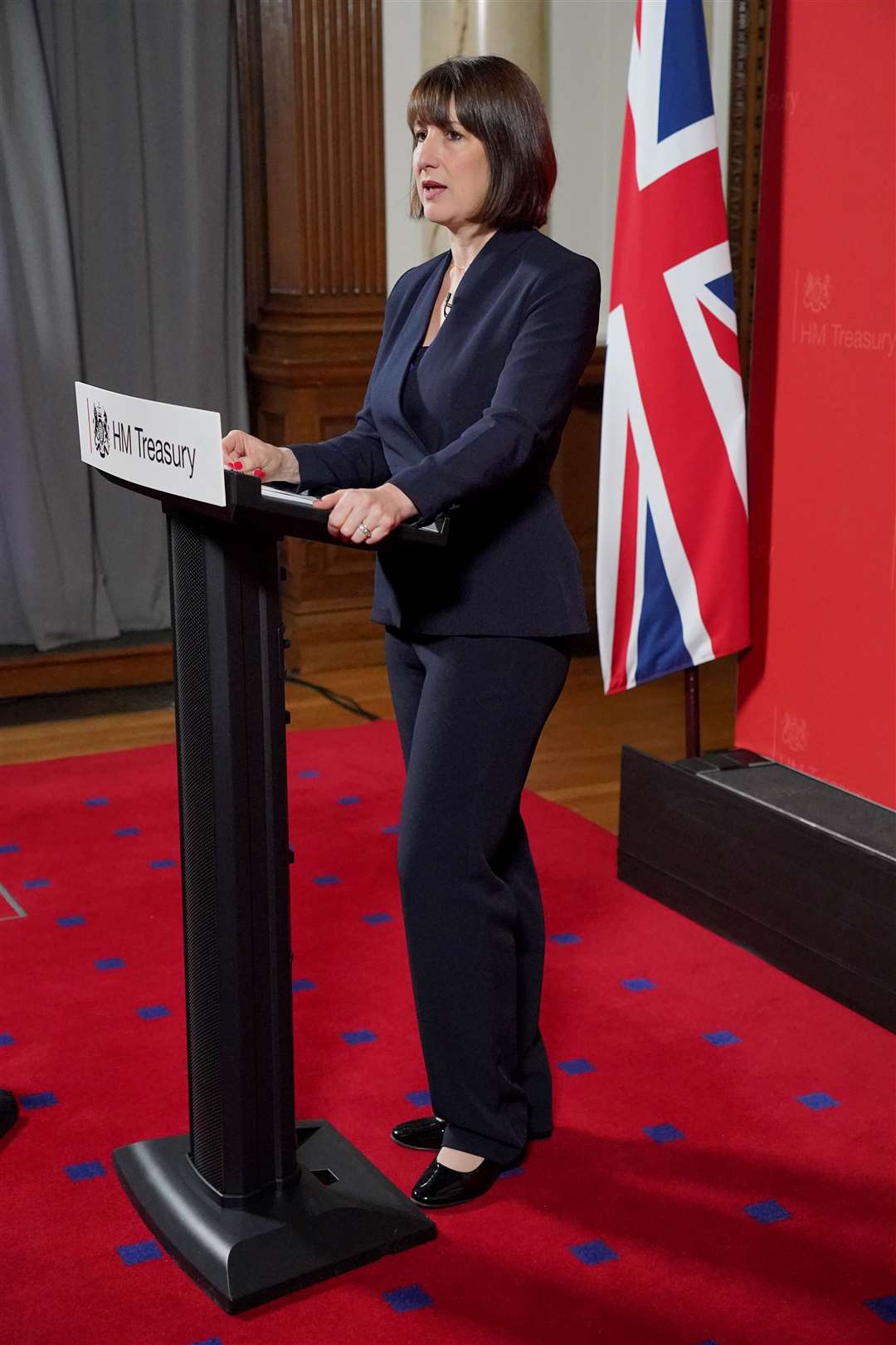 Chancellor Rachel Reeves giving her speech at the Treasury (Jonathan Brady/PA)