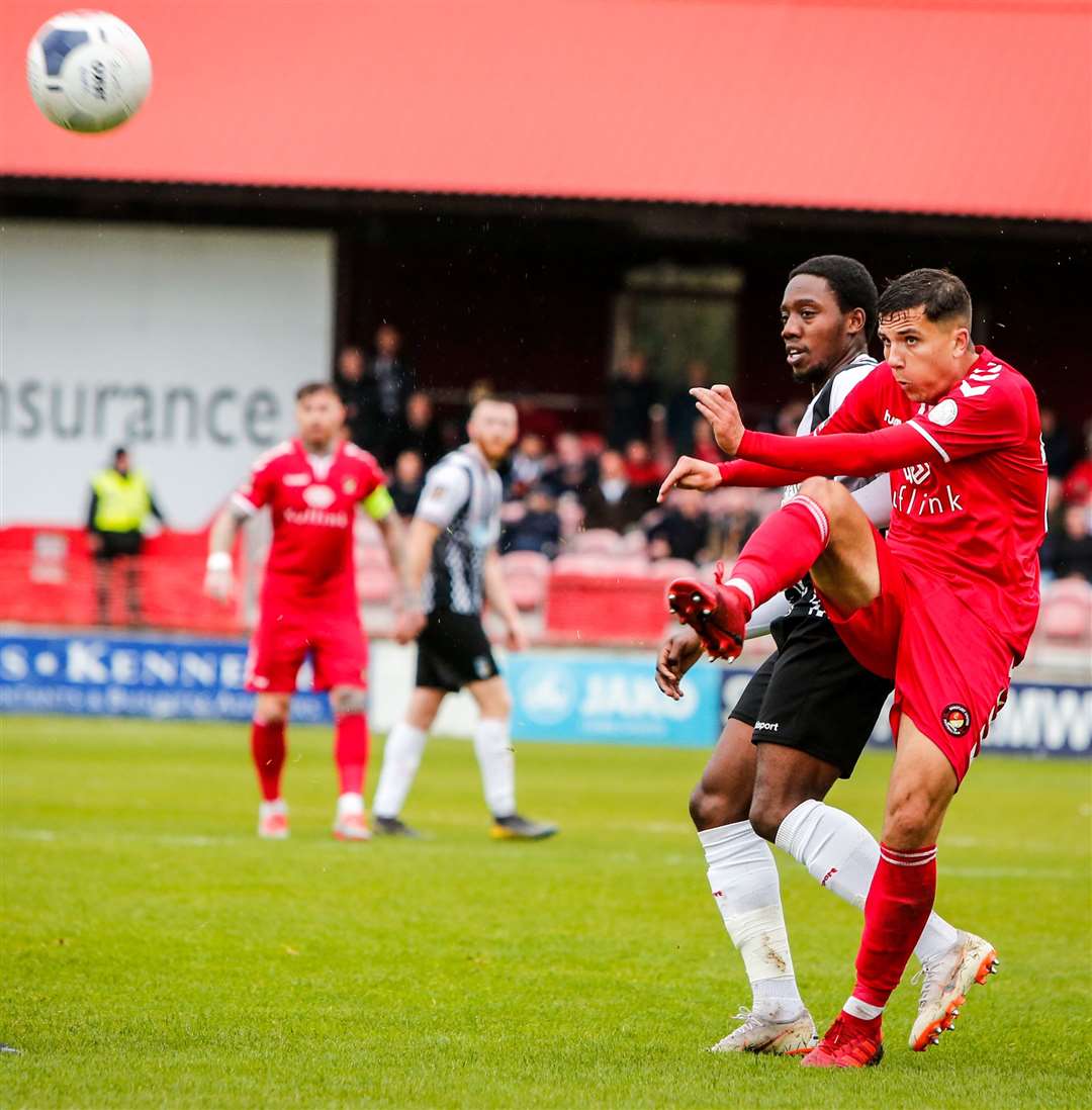 Albie Morgan - in action against Maidenhead - has extended his loan at Ebbsfleet from Charlton. Picture: Matthew Walker