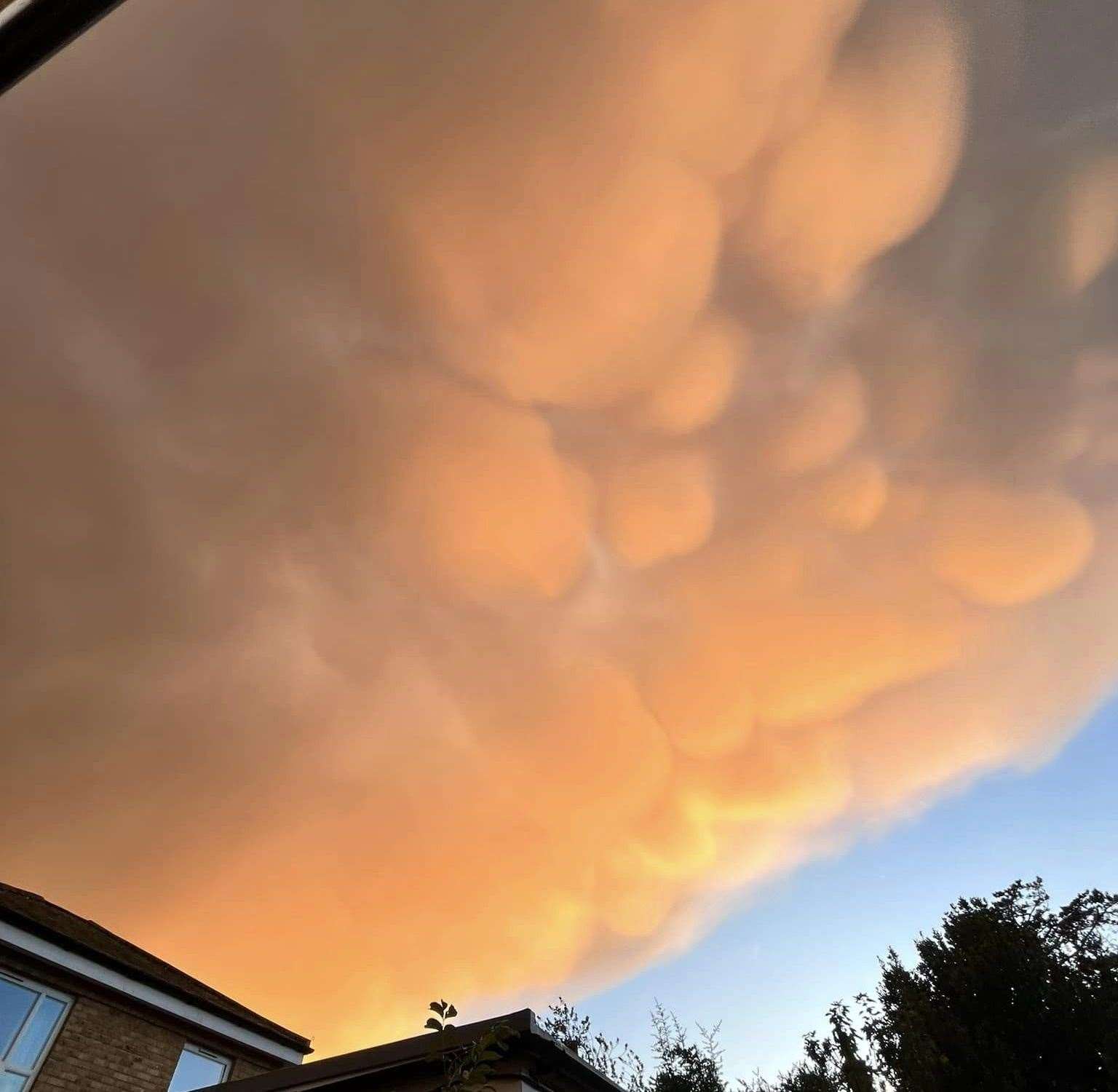 The ‘mammatus clouds’ were glowing red and orange as the sun set over Whitstable. Picture: Sally Pepper