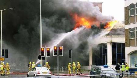 The scene at the height of the fire. Picture: GERRY WARREN