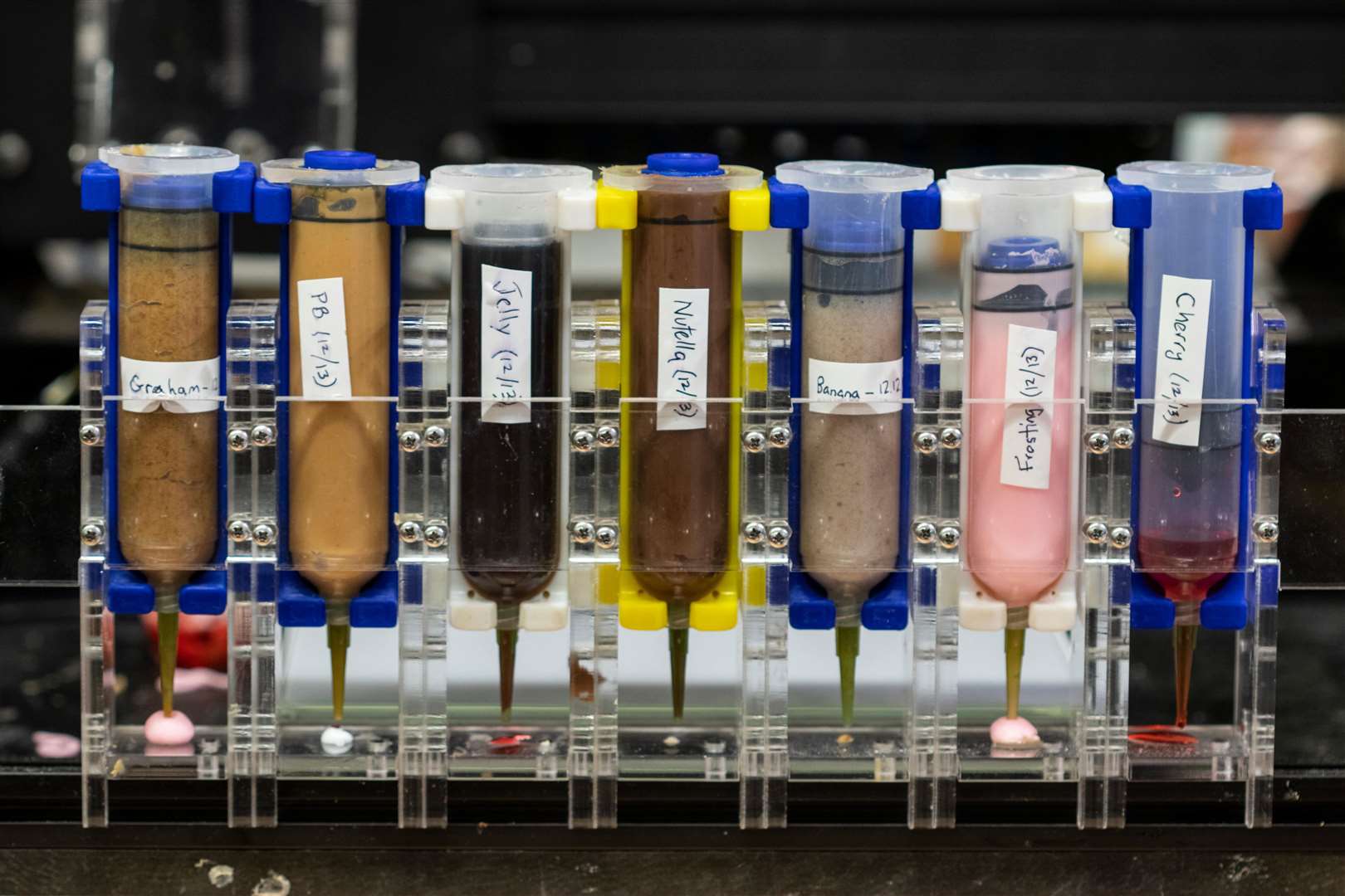 The seven ingredients for the 3d printed dessert (Jonathan Blutinger/Columbia Engineering)